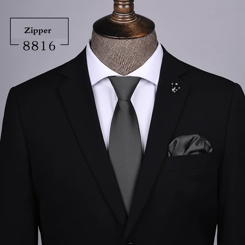8816 Zipper Дизайнерские новые модные галстуки 8 см на молнии, однотонные галстуки, Свадебный официальный костюм, деловые рабочие аксессуары с подарочной коробкой - Цвет: 8816 Zipper