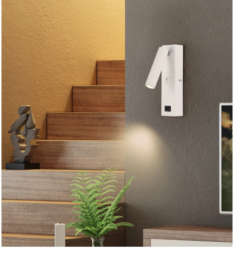 Interior Wall Light 180 Rotatable LED Reading Spotlight Button Switch Bedside Lamp Hotel Corridor (4)