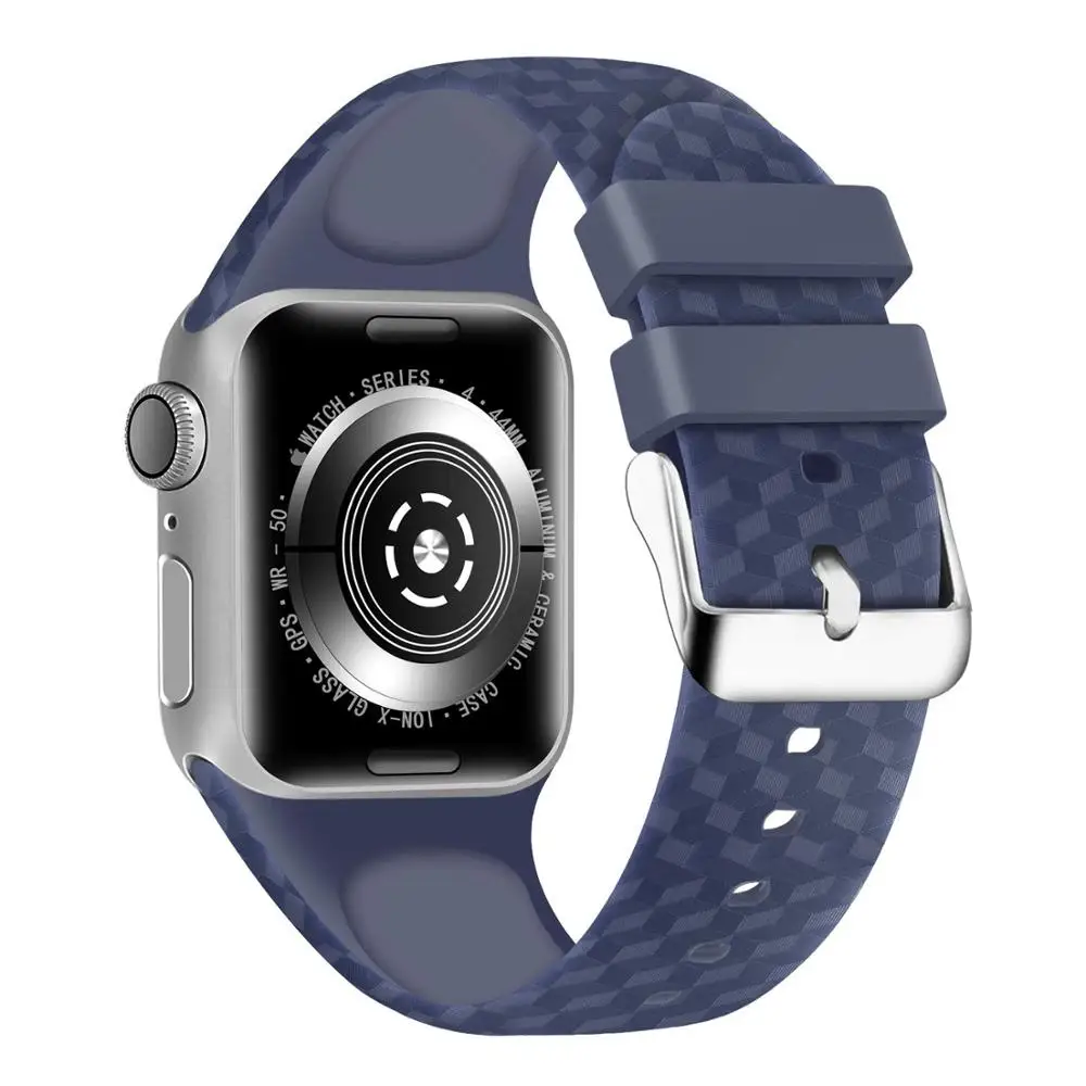 blue Силиконовый ремешок для Apple watch ремешок 44 мм 40 мм iwatch ремешок 38 мм 42 мм 3D текстура спортивный ремешок для часов Браслет Apple watch 5 4 3 21 38 - Цвет ремешка: blue