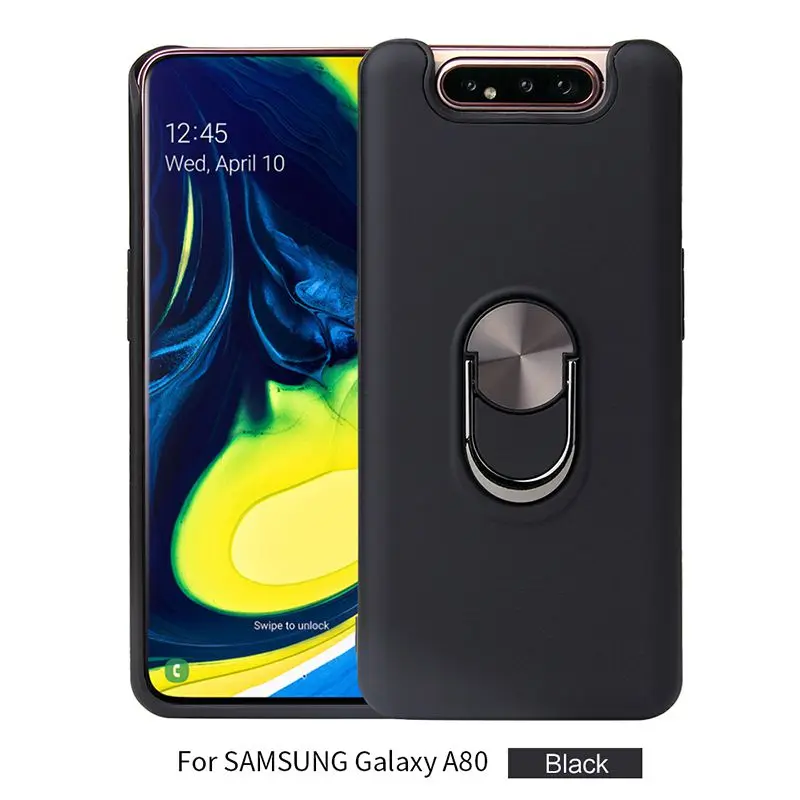 Для samsung A80 простое два в одном крепление в виде кольца на палец чехол для samsung GALAXY A10E A20E A50 A60 A70 чистый цвет антипадающий чехол - Цвет: black