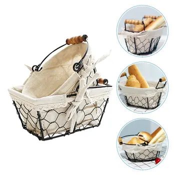 

2Pcs Snacks Storage Box Iron Art Storage Basket Metal Grid Basket for Home Store