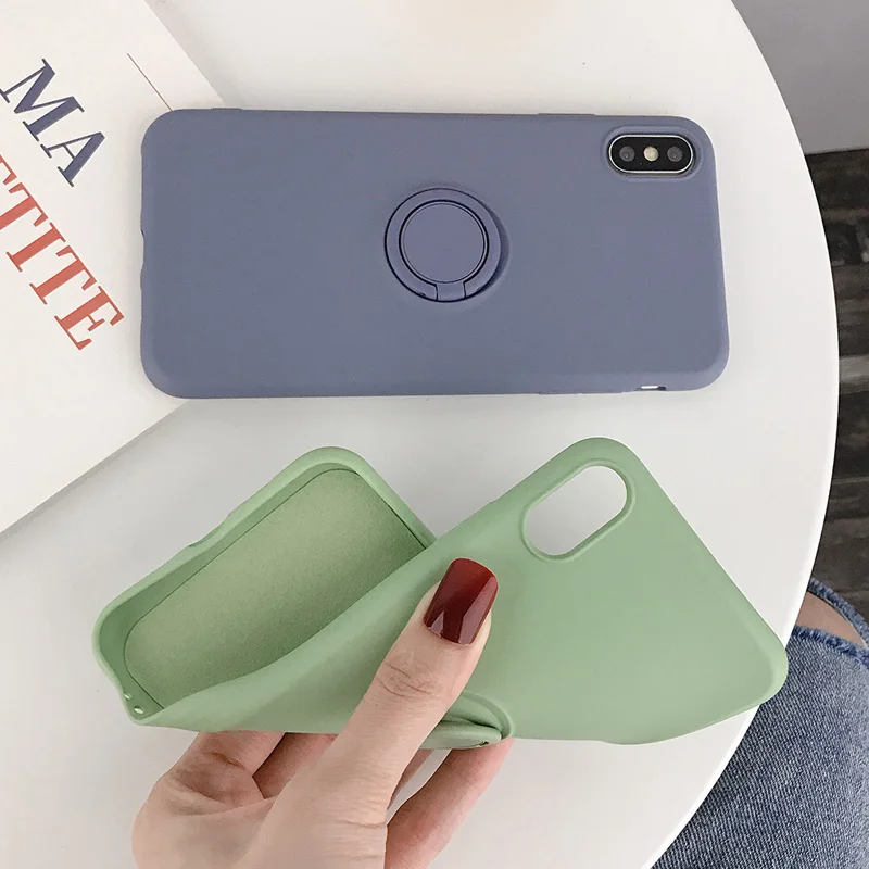 USLION силиконовый сплошной цвет с кольцом для пальцев чехол для iPhone X XS XR Xs Max 6 6S 7 8 Plus Мягкий ТПУ, конфетный цвет задняя крышка