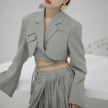 Aliexpress - Irregular Elegant Blazer Women Notched Long Sleeve Lace Up Bowknot Blazers Female 2021 Spring Autumn Chic Fashion Coat Korean