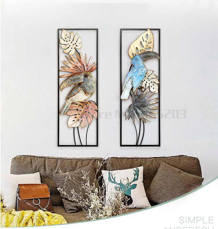 Минималистичная кованая настенная подвесная цветочная декорация для дома в отеле настенная диван фон Фреска птицы 3D Настенная Наклейка Декор