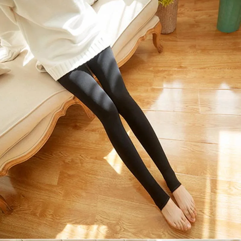 Black half foot Зимние теплые женские леггинсы для похудения с высокой талией, повседневные плотные Термолеггинсы с шерстяной подкладкой - Цвет: Black half foot