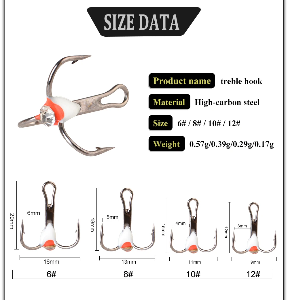 FTK 5 шт./упак. для зимней рыбалки тройной крючок Размеры 6#8#10#12# с высоким содержанием углерода Сталь крюк с Diamond Eye рыболовные снасти