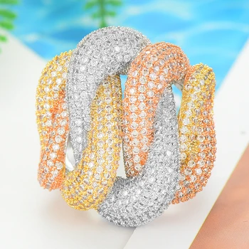 

GODKI Luxury Tricolor Crossover Bold Rings with Zirconia Stones 2020 Women Engagement Party Jewelry High Quality