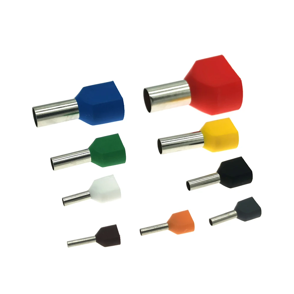 Wire Connectors Terminal Connector Electrical Connectors Plug Soldering Terminal 50 25 10Pcs Dual Wire Tube Insutated Cord End Crimp Terminals TE2508 TE16 14 Double Electrical Cable Copper Ferrules 14 6AWG