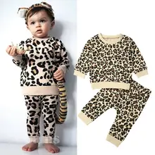 2Pcs/Set Toddler Kids Baby Girl Long Sleeve Tops T Shirt Pants Leopard Printed Outfits Clothes Autumn Children Tracksuit 1-6T