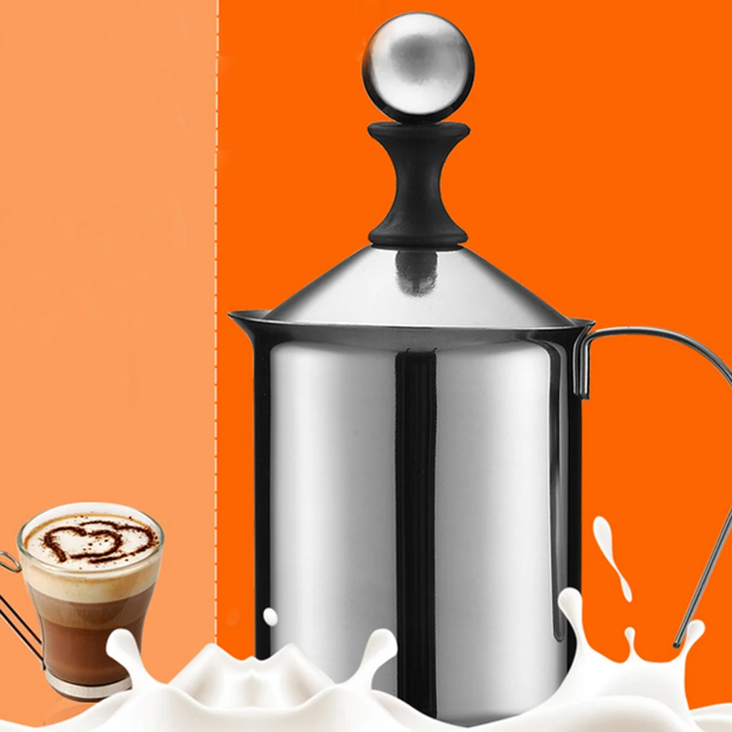 Manual Milk Frother Coffee Tea Cappuccino Maker Double Mesh Creamer Foam Coffee Maker, 400ML