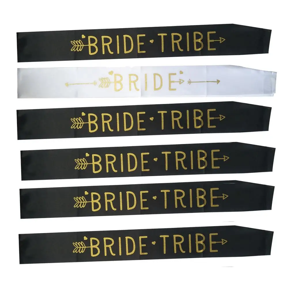 6/set White & Black Bride Tribe Sashes for Hen Bachelorette Party