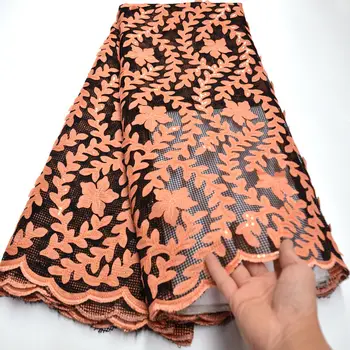

new arrival hot selling 5 yards sequins lace fabric hand cut fashion african tulle lace fabric with sequins Ki045