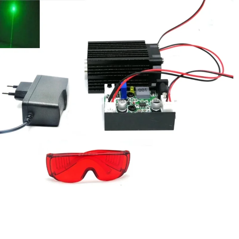 Green Laser Adjustable Head Dot 532nm 100mw 12V With Power Adapter Safety Glasses Eye Protection