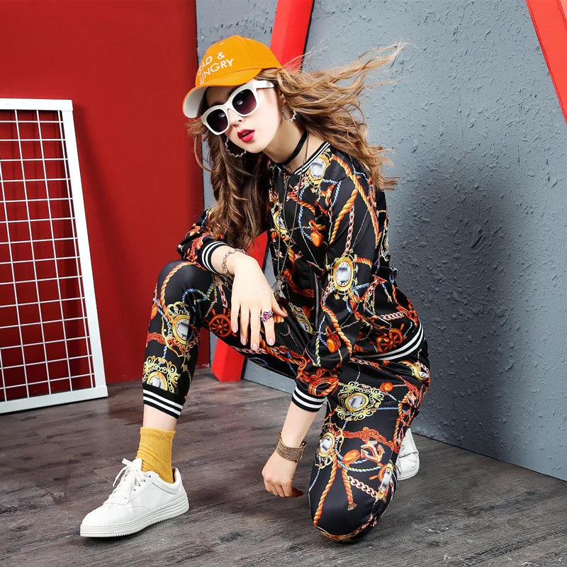 

Photo Shoot 2019 Spring Europe And America Popular Brand WOMEN'S Dress Printed Jacket + Pants Leisure Suit