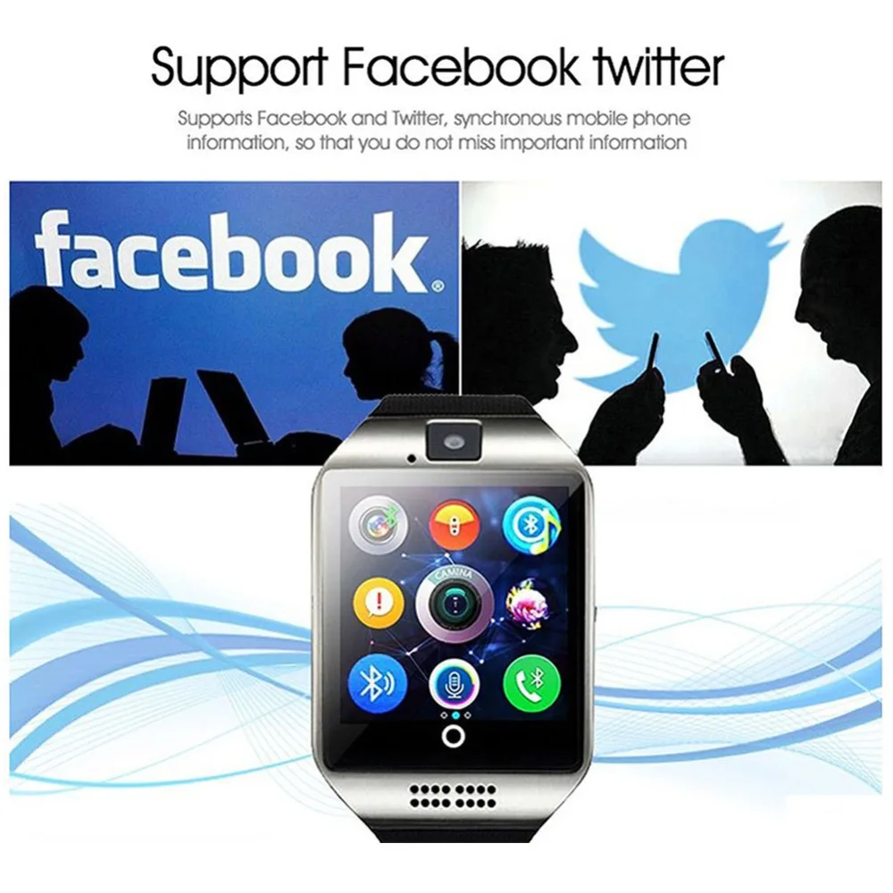 relógio inteligente com cam facebook whatsapp twitter sync esporte smartwatch suporte cartão sim para ios android