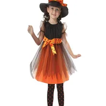 Платье на Хэллоуин для маленьких девочек; одежда для маленьких девочек на Хэллоуин; костюм; платье; праздничные платья+ шляпа; костюм; От 3 до 4 лет