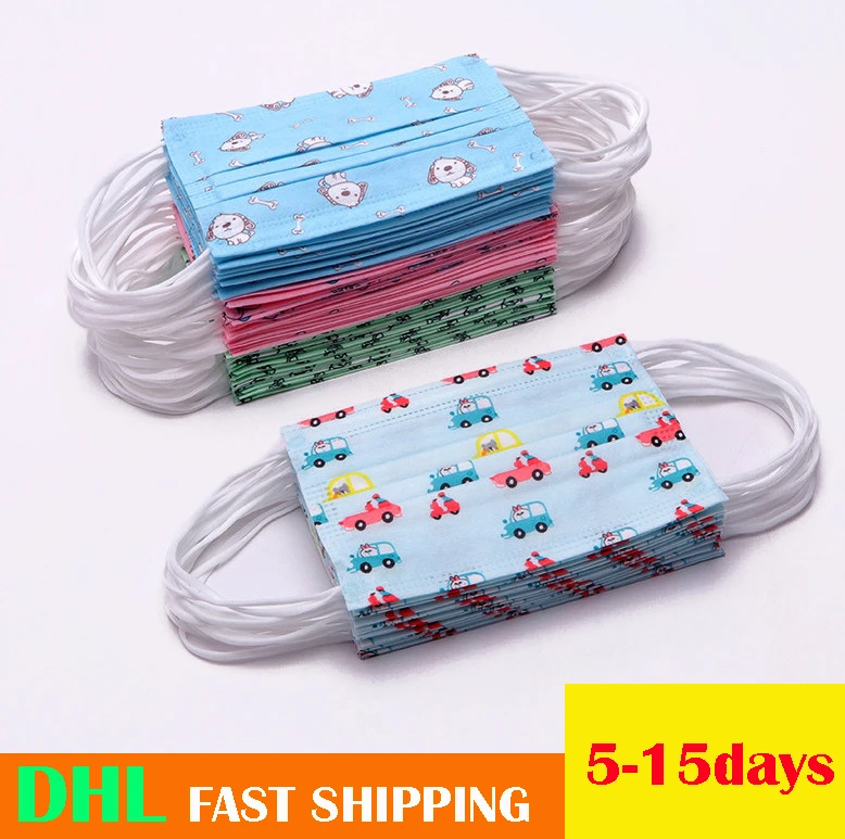 

DHL Fedex 100/200pcs Childern Kids Cartoon 3 Layer Disposable Face Mask Cartoon Dust Proof Non-Woven Fabric Protective Flu Mask