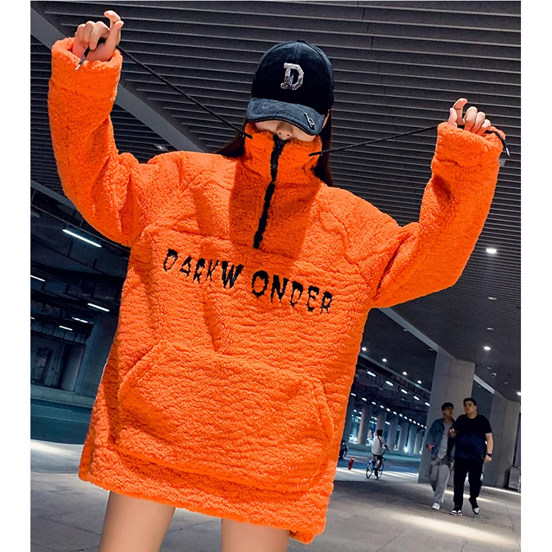 Orange lamb wool coat women 2020 autumn winter new