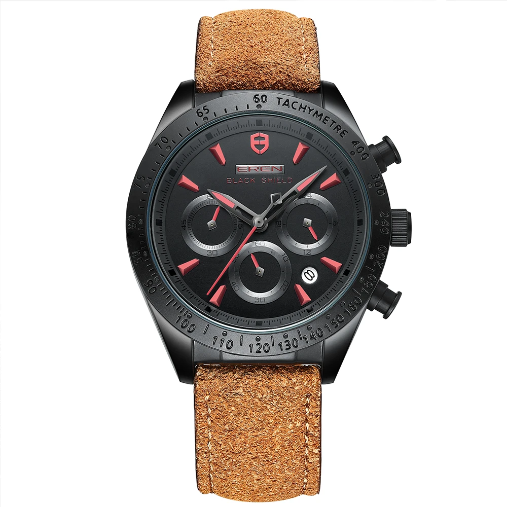 2022 Ever Move Men's Sports Chronograph  Luxury Literal Business Style Multifunctional Leather Real Nail Quartz Watch