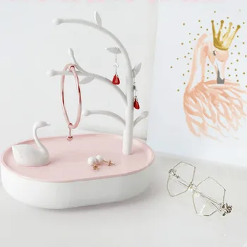 

Pink Girl Heart Swan Lake Jewelry Storage Box Home Decorations Ornaments Porch Hanging Key Frame Ring Storage Rack Shelf