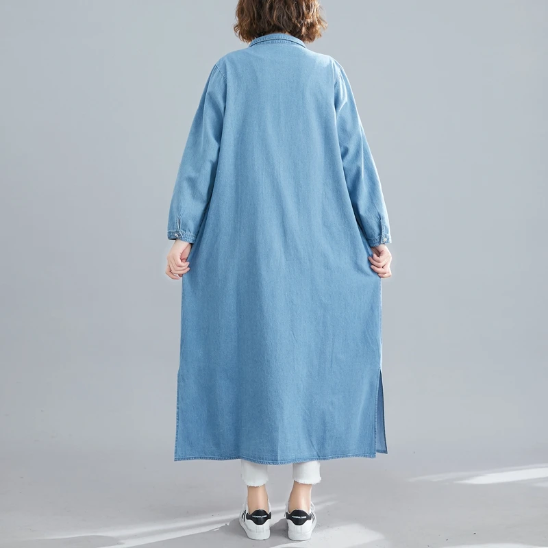 Женские блузки и топы размера плюс 4XL 5XL 6XL женская блузка с вышивкой новинка осень зима длинный рукав джинсовая рубашка длинное платье