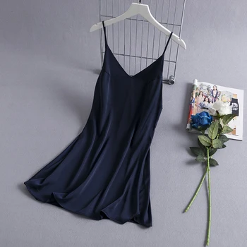 

Navy Blue Sexy Womens V-Neck Sleep Robe Sleeveless Pajamas Sleepwear Summer Lady Home Wear Nightgown Bath Gown Sleepshirts M-XXL