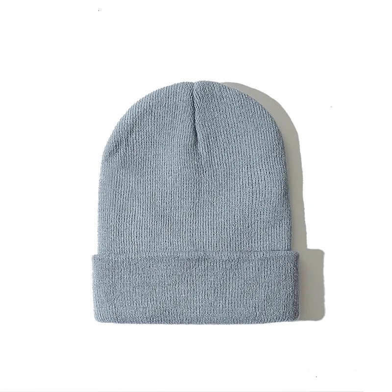 Knitted Hats Woman Solid Color Skullies Beanies Winter Solft Flat Head Cap Warm Wool Hat Male Hip Hop Gorros Hat Beanie - Цвет: Light gray