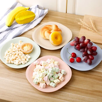 

4Pcs/Set Creative Pure Natural Wheat Household Plate Dish Multi-function Plastic Foods Dish Dessert Kitchen Plate Tray