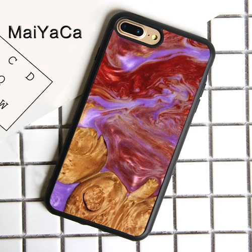 Золотой MaiYaCa роскошная деревянная смола для iPhone 4S SE 5C 5S 6S 7 8 Plus X XR XS MAX для samsung черный мягкий чехол для телефона резиновый силиконовый - Цвет: Золотой