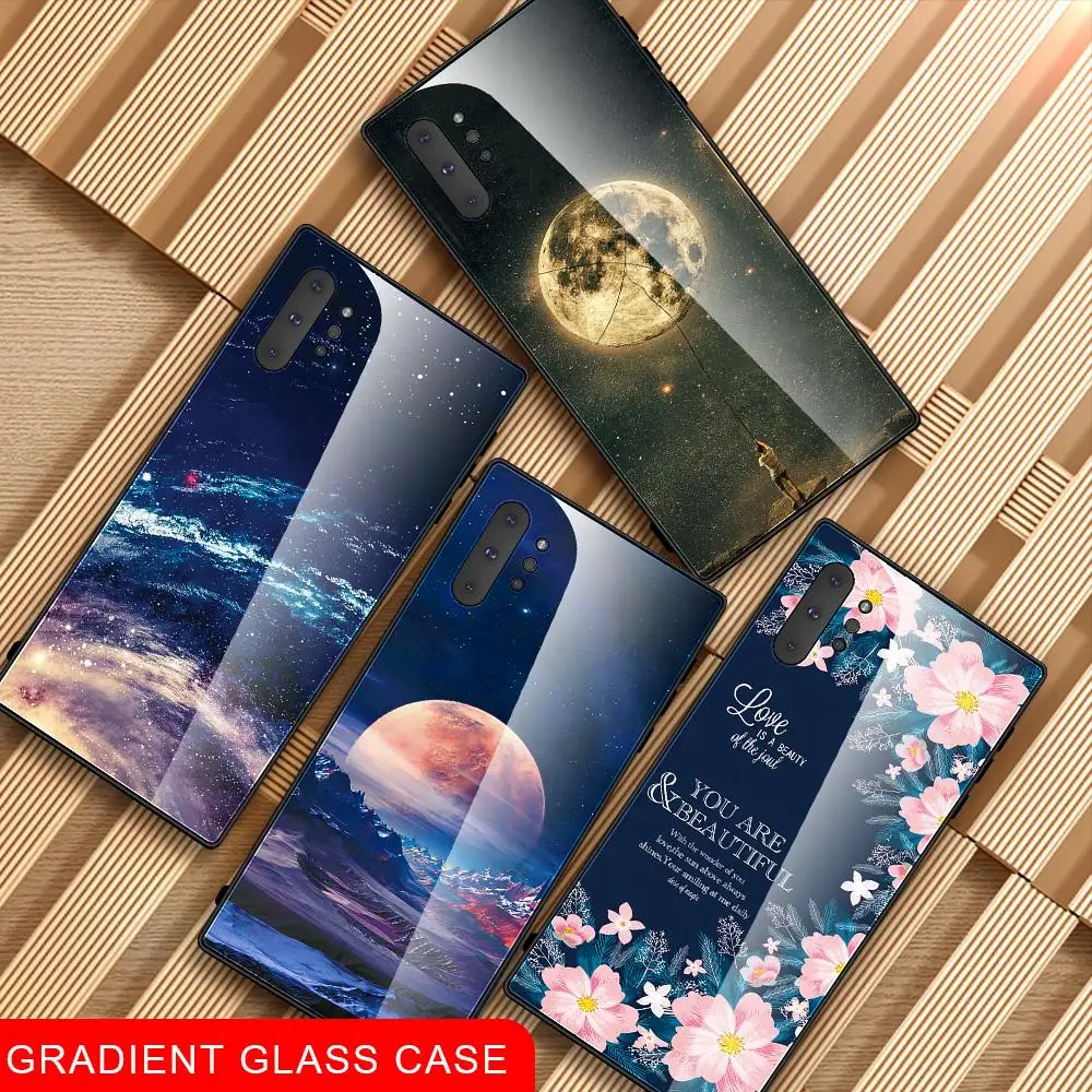 

Phone Case for Samsung Galaxy Note 10 Plus pro Flower Star Tempered Glass Soft TPU Frame Cover for Samsung Note 10 Case Note 10+