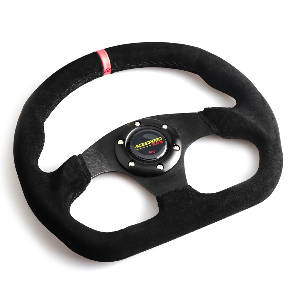 330 мм 13 дюймов гоночный Дрифт Плоский Руль замша кожа черный сшитый руль подходит для автомобиля и симуляции гоночной игры