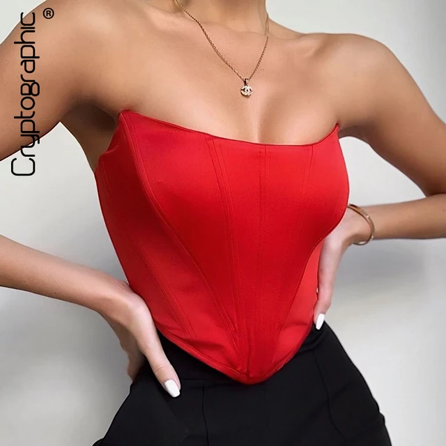 VIBESOOTD Sleeveless Off Shoulder Velvet Fashion Sexy Corset Crop Tops Vest Female Elegant Backless Boned Bustier Top Solid red