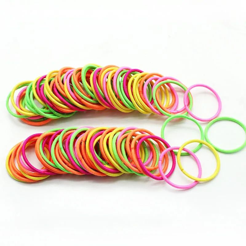 100 Pcs Girl Hair Rings Fluorescent Color Hair Accessories Ponytail Rubber Hair Rope High Elastic Hair bnads Head Rope for Girls - Цвет: 8