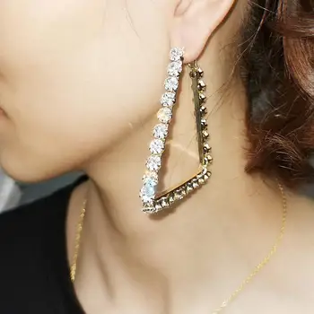 

MANILAI Luxury Triangular Big Crystal Hoop Earrings For Women Rhinestones Statement Earrings Brincos Wedding Jewelry 2020