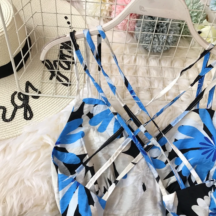Платье богемное Flroal Vestido сексуальное летнее платье с v-образным вырезом женское без рукавов с открытой спиной пляжное стильное ТРАПЕЦИЕВИДНОЕ длинное платье AE833