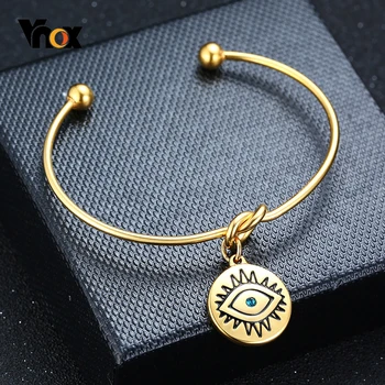 

Vnox Bohemia Bangle for Women Stainless Steel Evil Blue Eye Coin Charm Cuff Bracelet