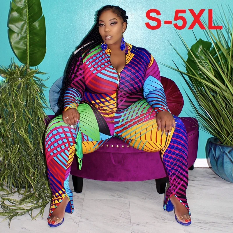 

Women's Wear Plus Size XL 5XL Geometric figur Leisure Wear Bodysuit Bodycon Long Sleeve Autumn Winter Clothing Female Casual