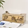 Creativity Brass Plum Tissue Boxes European Modern Relief Craft Golden Metal Handwork Paper Towel Organization Home Decoration 2