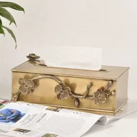 Creativity Brass Plum Tissue Boxes European Modern Relief Craft Golden Metal Handwork Paper Towel Organization Home Decoration 2