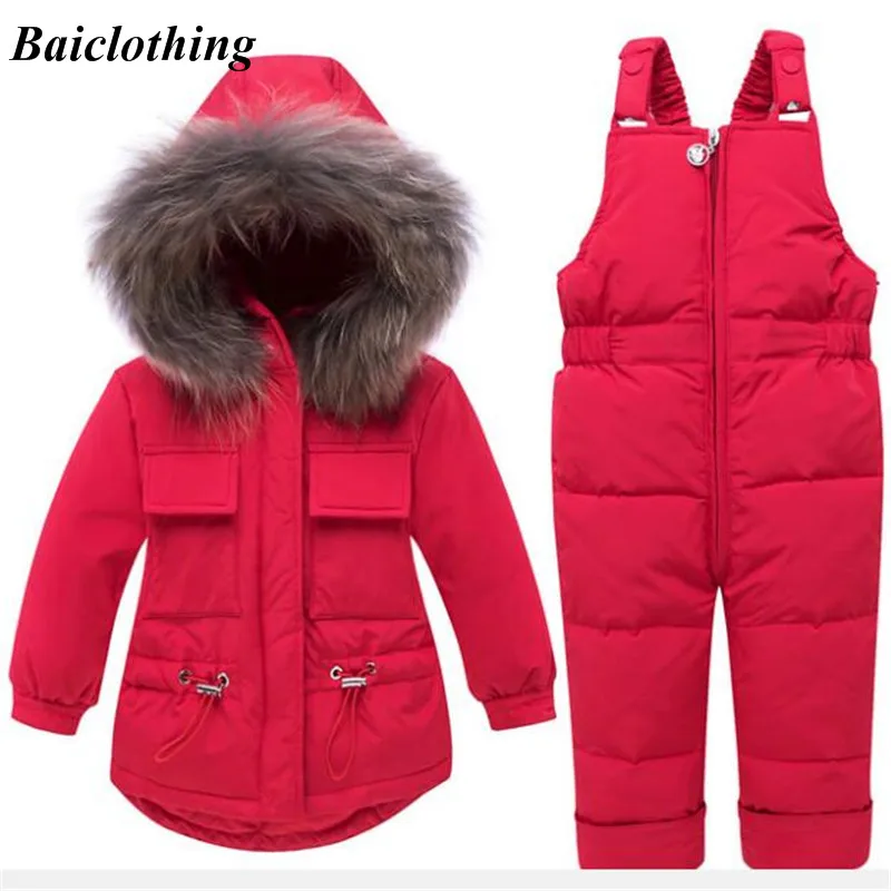 Коллекция года, комплект детской одежды для русской зимы детская одежда для мальчиков и девочек куртка-пуховик теплый детский зимний комбинезон с капюшоном для новорожденных - Цвет: Красный