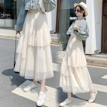 

2020 Spring Clothing New Style South Korea Sweet Mid-length Irregular Skirt Versatile Cake Dress