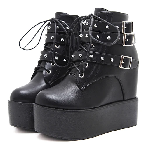 black shoes Gdgydh/ г. Новые женские сапоги-Жилеты женские короткие ботинки на толстой платформе со шнуровкой дамские туфли с металлической пряжкой Лидер продаж на осень - Цвет: black shoes
