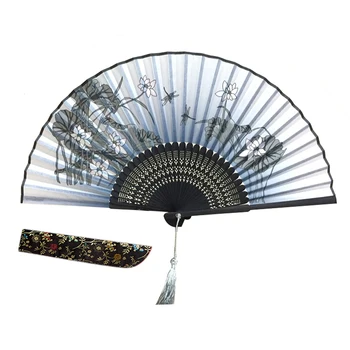 

Summer Hand Held Folding Fan Retro Bamboo Floral Fan Chinese Dance Party Pocket Gifts Stage Performances Wedding Decorative Fans