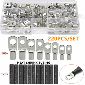 

100PCS Assortment Copper Lug Ring Car Battery Terminals Electrical Wire Crimp Connector With Cover Automotive Kits