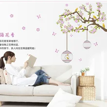 Поколение жировых цветов винограда птичья клетка на дереве Съемный Гостиная вход в спальню настенные декоративные наклейки DF5066