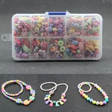 Детские самодельные акриловые бусины+ эластичные разноцветные акриловые бусины-разделители, эластичные струнные Детские самодельные браслеты, ювелирная игрушка