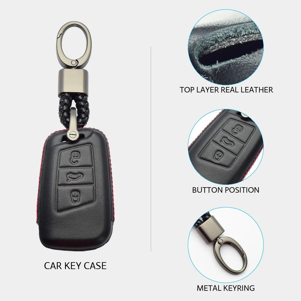 4D Leather Car Key Case For VW Volkswagen Skoda Superb