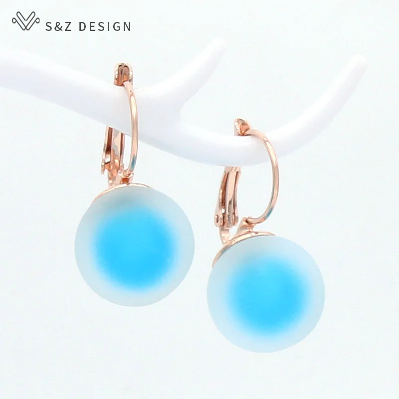 S&Z DESIGN New Fashion Big Round Dangle Earrings For Women Jewelry Trendy Personality Simple 585 Rose Gold Color Eardrop