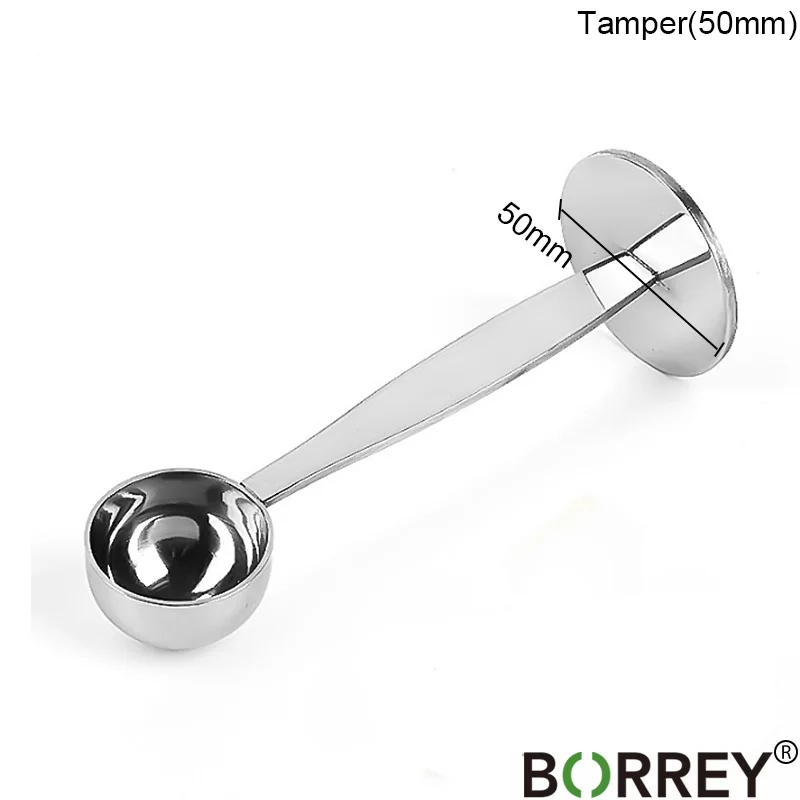 50mm Tamper BORREY 304 Темпер для кофе из нержавеющей стали 50 мм Темпер для кофе, экспрессо с мерной ложкой кофе порошок пресс Бариста инструмент для утрамбовывания - Цвет: 50mm Tamper