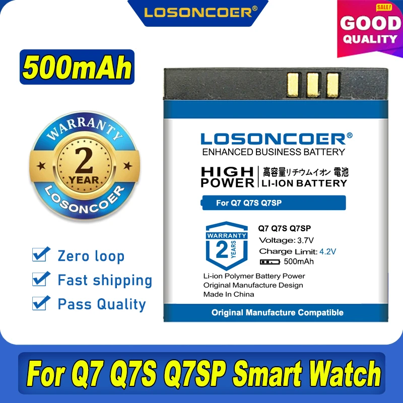 100% Оригинальный LOSONCOER Новый 500mAh Q7 Q7S Q7SP Аккумулятор Для смарт-часов аккумулятор |